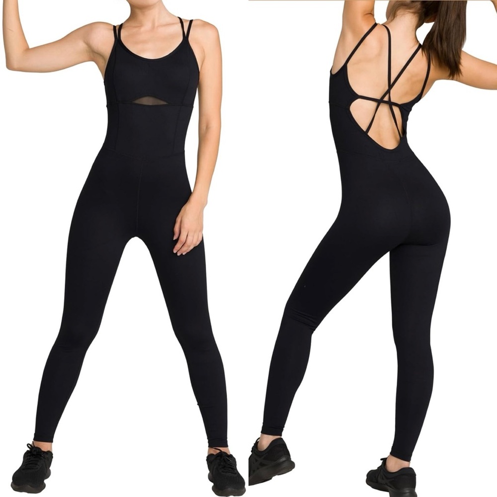 Women’s Sleeveless Bodycon Backless Cross Jumpsuit GymWorkout Butt Lifting Small